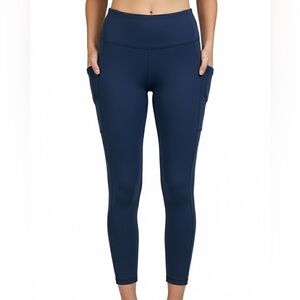 X by Gottex 3/4 Navy Blue Leggings Size L Workout Yoga Gym with Side Pockets